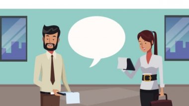 Konuşma balonu olan zarif çift işçiler.