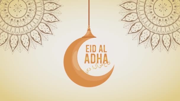 Eid moubarak célébration lettrage avec lune dorée pendaison — Video