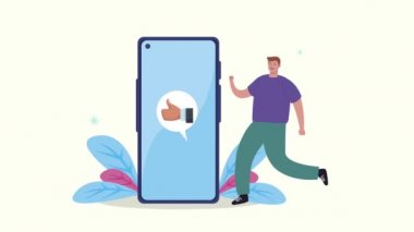 Akıllı telefon karakterli genç bir adam.