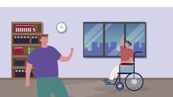 Behinderte protestieren im Büro — Stockvideo