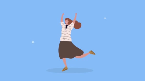 Young woman celebrating character animation — Stock Video