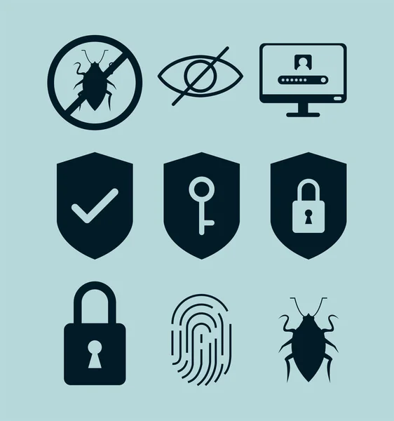 Neun Symbole für Cyber-Sicherheit — Stockvektor
