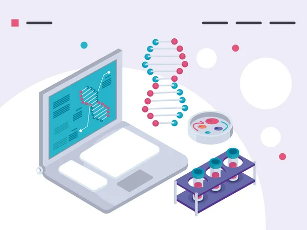 Laptop de laboratório e dna — Vetor de Stock