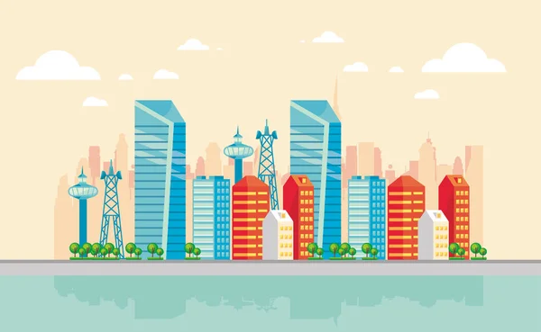Smart City Szene mit Gebäuden — Stockvektor