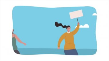 Seçim günü animasyonu Kızların afişi kaldırmasıyla