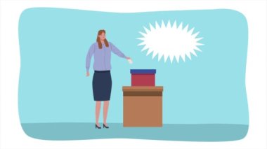 Kadınlar ve oy sandıklarıyla seçim günü animasyonu