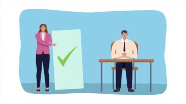 Seçim günü animasyonu Oy kullanma yerinde bir kadınla