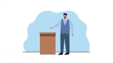 Seçim günü animasyonu kutuda oy kullanan bir adamla