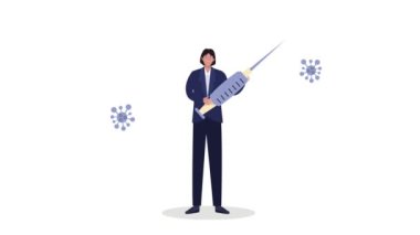 Covid19 aşı animasyonu. Şırıngayı kaldıran adamla birlikte.