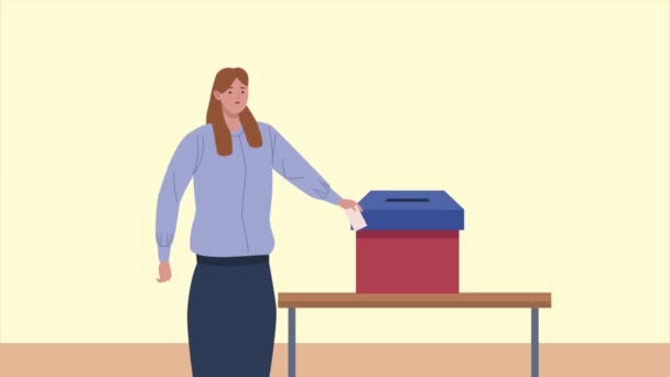 Election day animation with woman voting in box — Stock Video
