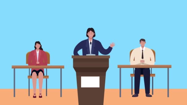 Választási nap animáció jelöltekkel és bírókkal a szavazóhelyiségben — Stock videók