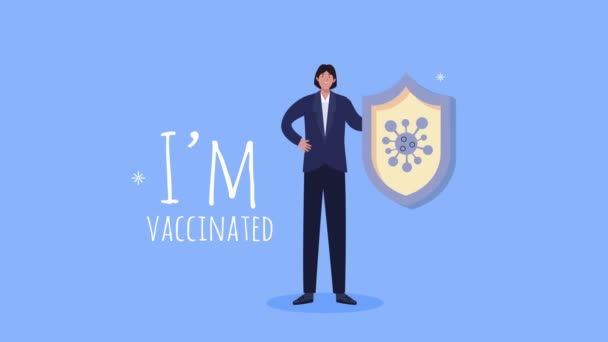 Je suis vacciné lettrage avec l'homme bouclier de levage — Video