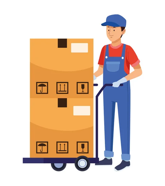 Trabalhador logístico com caixas —  Vetores de Stock