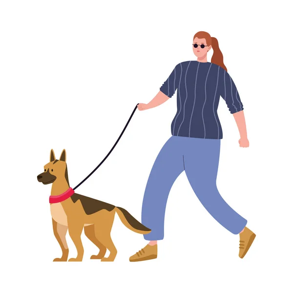 带有狗的失明妇女 — 图库矢量图片
