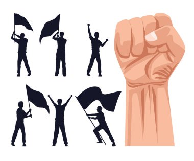 yumruk ve fan siluetleri