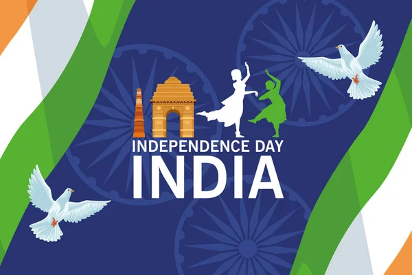 India independência lettering card — Vetor de Stock