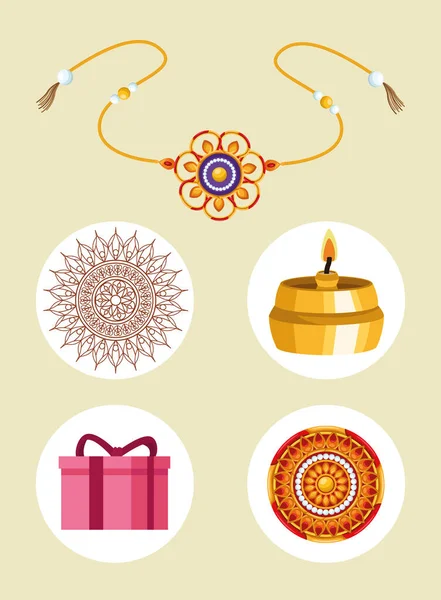 Vijf raksha bandhan iconen — Stockvector