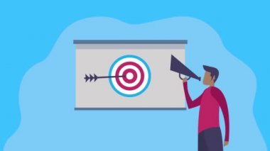 Megafon ve hedef kullanan insanlarla animasyon çalıştırmak