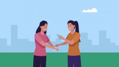 Kızların sabun şişesi kullandığı covid19 animasyonu