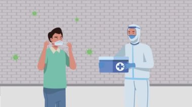 Yüz maskesi takan ve doktor olan 19 parçacık.