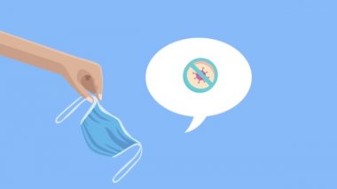 El kaldırma tıbbi maskesi ve dur sinyali ile covid19 animasyonu