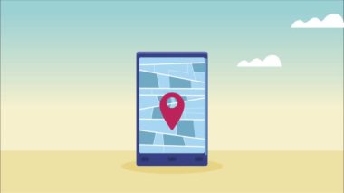 akıllı telefon ve pin konumu ile lojistik servis animasyonu