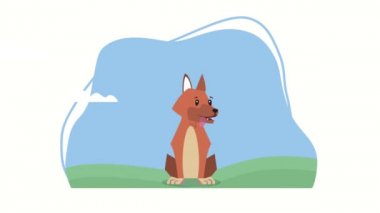 Tarla animasyonunda sevimli köpek maskotu