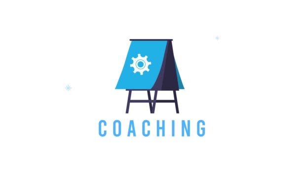 Letras de coaching com engrenagem em animação de papelão — Vídeo de Stock