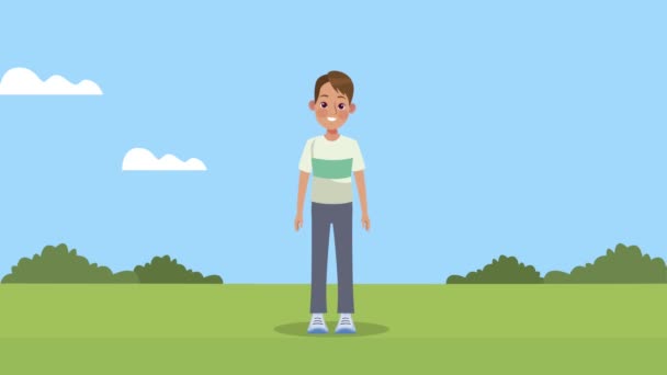 Jeune homme sur le terrain animation de personnages — Video