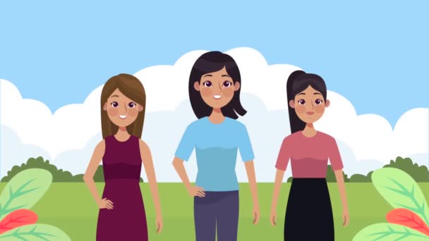 Jeunes filles dans le camp personnages animation — Video