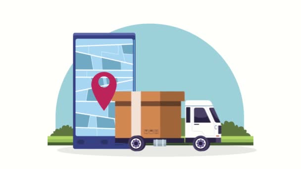 Animation de service logistique avec camion et smartphone — Video