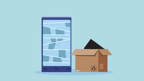Animace logistické služby s kartonovou krabicí v chytrém telefonu — Stock video