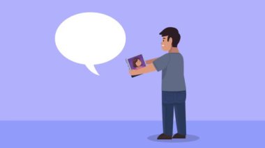 Adam tablet ve konuşma baloncuğuyla iletişim kuruyor