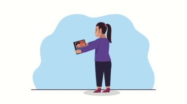 Tablet animasyonuyla iletişim kuran çift