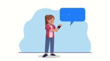 Akıllı telefon ve konuşma baloncuğuyla iletişim kuran kadın