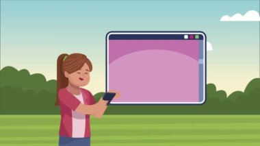 Kampta akıllı telefonla iletişim kuran kızlar.