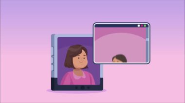 Tablet animasyonuyla iletişim kuran kızlar
