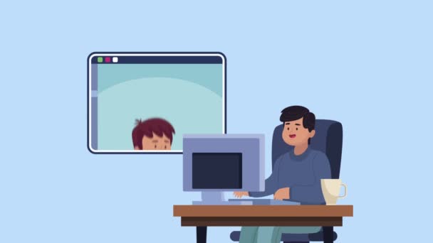 Männer kommunizieren mit Desktop-Animation — Stockvideo