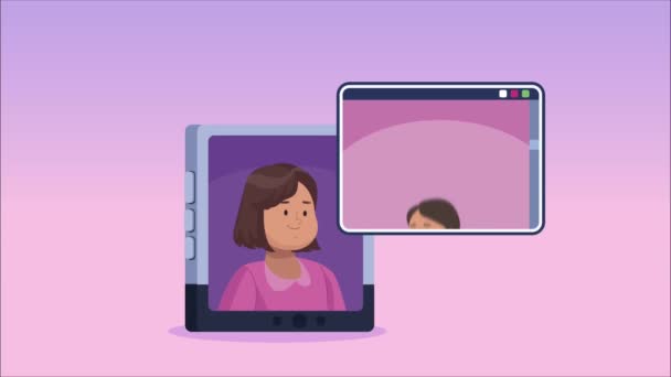 Chicas que se comunican con la animación tableta — Vídeo de stock