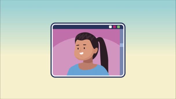Женщина, общающаяся в планшетной анимации — стоковое видео