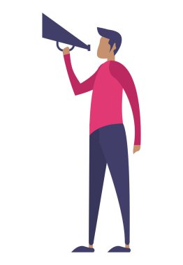 Adam megafon kullanıyor.