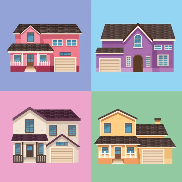 Four fronts houses — Stockvektor