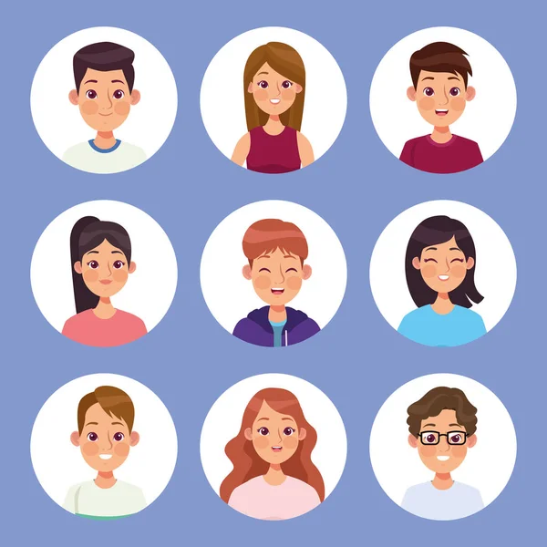 Negen personages — Stockvector