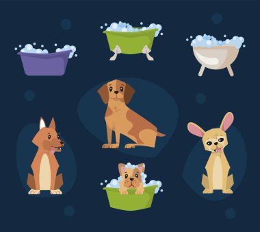 dogs cartoons bathing collection
