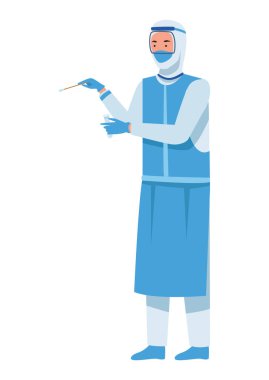 Doctor in protective suit with test
