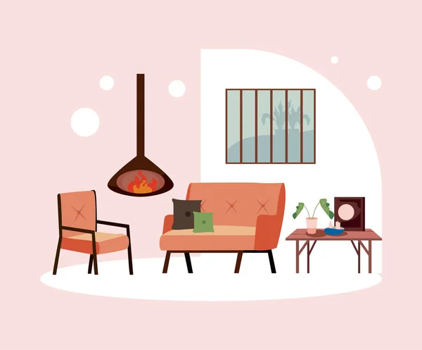 Home chair and couch with chimney — Archivo Imágenes Vectoriales