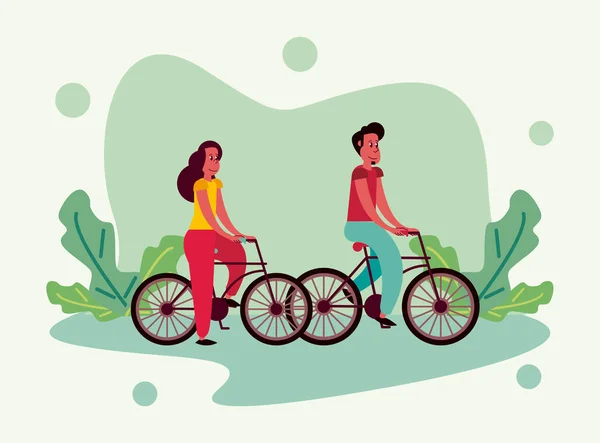 Jeune couple en vélo — Image vectorielle