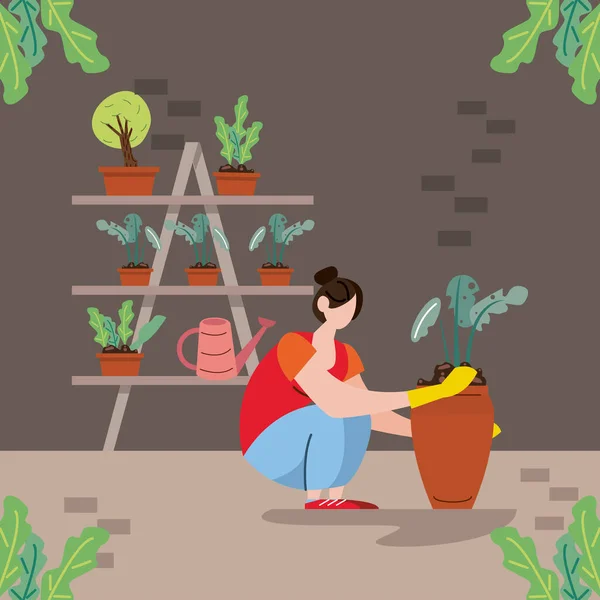 Woman planting scene — Image vectorielle