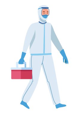 Doctor in protective suit with kit