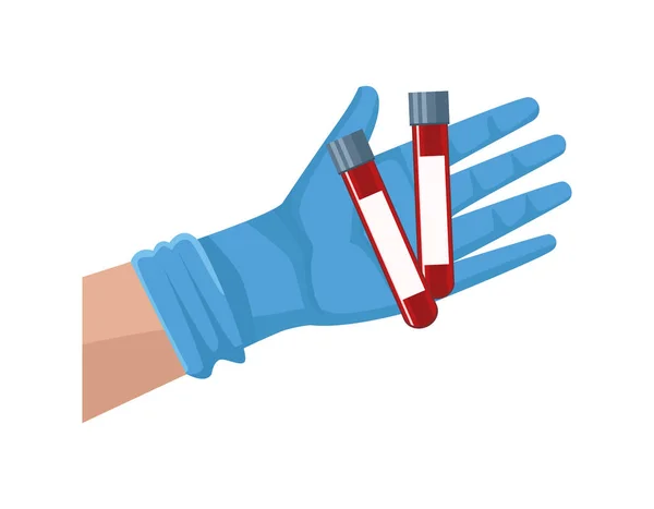 Lékařské zkumavky s krví po ruce — Stockový vektor